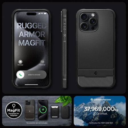 Spigen - Pouzdro Rugged Armor s MagSafe pro iPhone 15 Pro, Matte Black