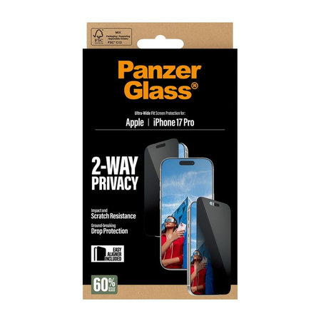 PanzerGlass - Tvrzené sklo UWF 2-Way Privacy s aplikátorem pro iPhone 17 Pro, černá