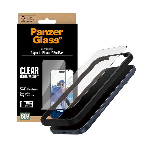 Tvrzené sklo UWF s aplikátorem pro iPhone 17 Pro Max, Černá, PanzerGlass