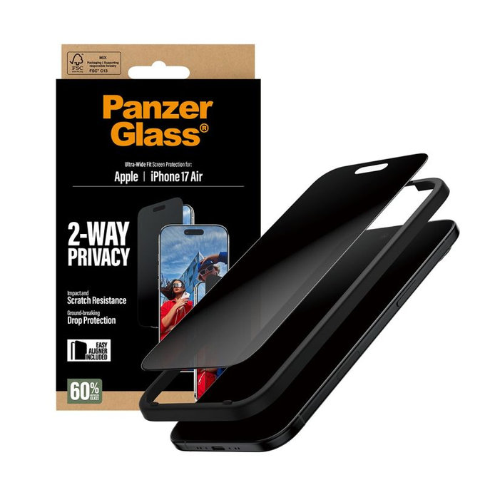 PanzerGlass - Tvrzené sklo UWF 2-Way Privacy s aplikátorem pro iPhone 17 Air, černá