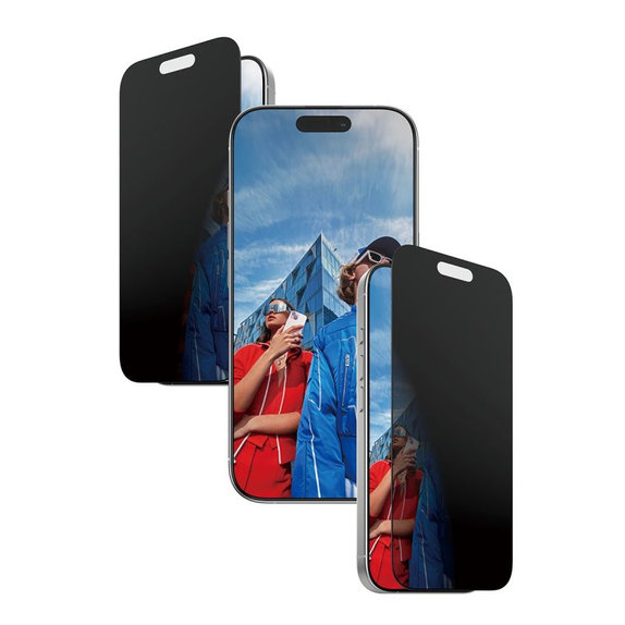 Tvrzené sklo UWF 2-Way Privacy s Fastfit pro iPhone 17/16 Pro, Černá, PanzerGlass
