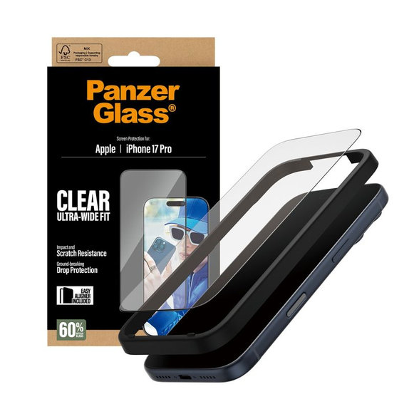 Tvrzené sklo UWF s aplikátorem pro iPhone 17 Pro, Černá, PanzerGlass