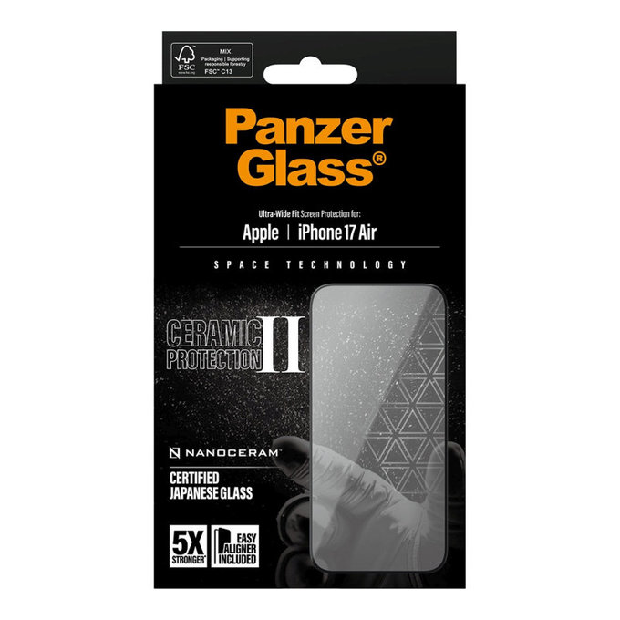 Tvrzené sklo UWF Ceramic II s aplikátorem pro iPhone 17 Air, Černá, PanzerGlass