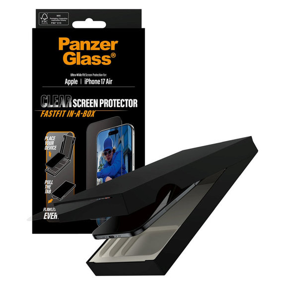 Tvrzené sklo UWF s Fastfit pro iPhone 17 Air, Černá, PanzerGlass