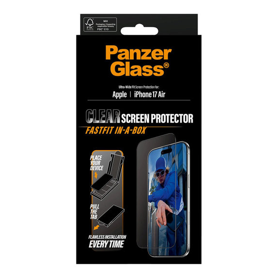 Tvrzené sklo UWF s Fastfit pro iPhone 17 Air, Černá, PanzerGlass