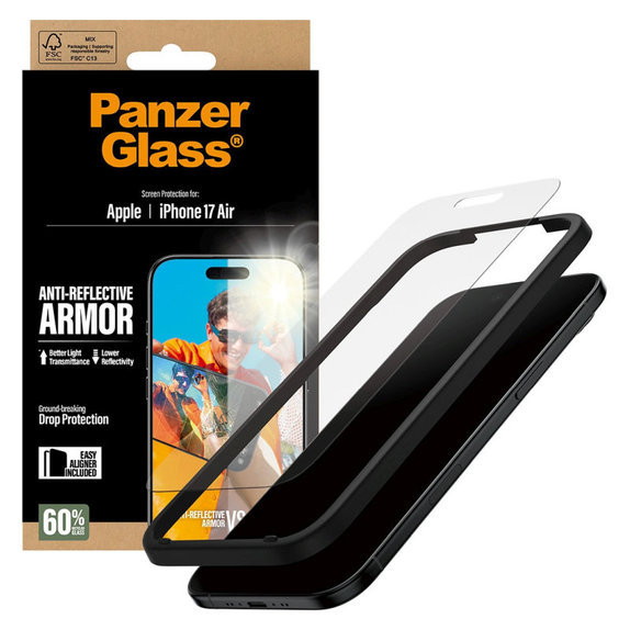 Tvrzené sklo Anti-Reflective s aplikátorem pro iPhone 17 Air, Černá, PanzerGlass