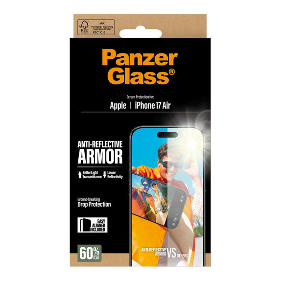 Tvrzené sklo Anti-Reflective s aplikátorem pro iPhone 17 Air, Černá, PanzerGlass
