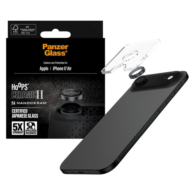 Ochranný kryt objektivu Hoops Ceramic II pro iPhone 17 Air, Černá, PanzerGlass