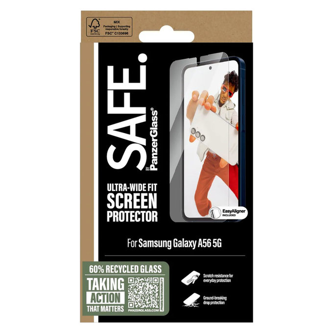 Tvrzené sklo UWF s aplikátorem pro Samsung Galaxy A56 5G, Čirá, SAFE by PanzerGlass