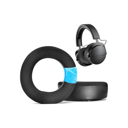Náhradní Náušníky pro Beyerdynamic DT440, DT660, DT990 Pro, Paměťová pěna + Kůže + Textil + Chladivý Gél, Černé, 1 pár