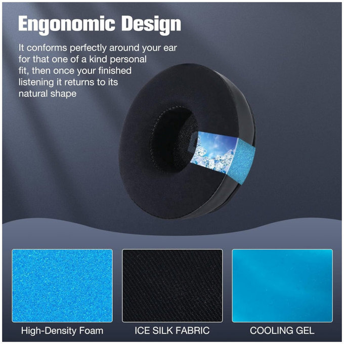 Náhradní Náušníky pro JBL JR300, T450BT, T500BT, T600, Paměťová pěna + Kůže + Textil, Černé, Chladivý gel, 1 pár