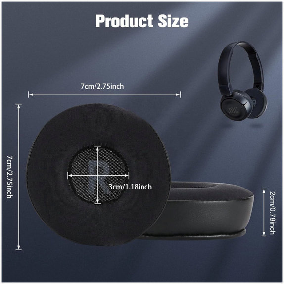 Náhradní Náušníky pro JBL JR300, T450BT, T500BT, T600, Paměťová pěna + Kůže + Textil, Černé, Chladivý gel, 1 pár