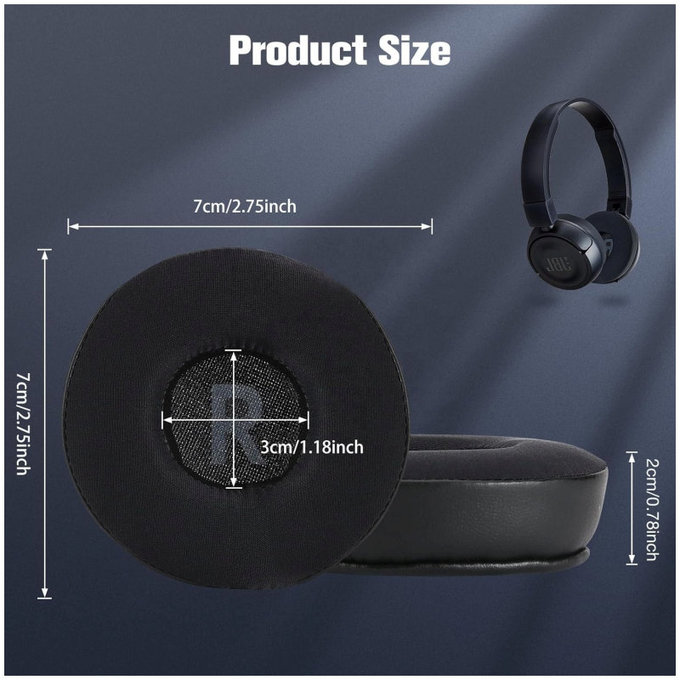 Náhradní Náušníky pro JBL JR300, T450BT, T500BT, T600, Paměťová pěna + Kůže + Textil, Černé, Chladivý gel, 1 pár