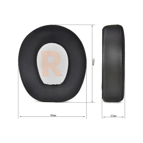 Náhradní Náušníky pro JBL Quantum Q200, Q300, Paměťová pěna + PU kůže + Textil, Černé, Chladivý gel, 1 pár