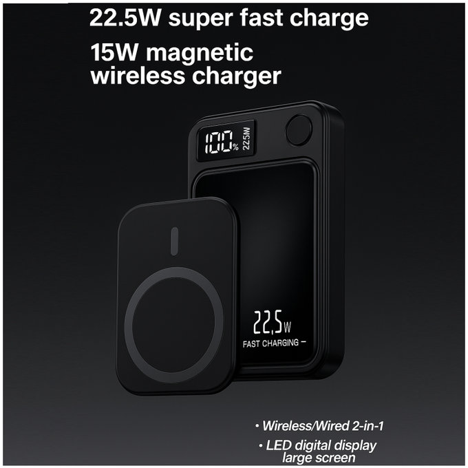 FixPremium - MagSafe PowerBank 5000mAh s LED Displejem, černá