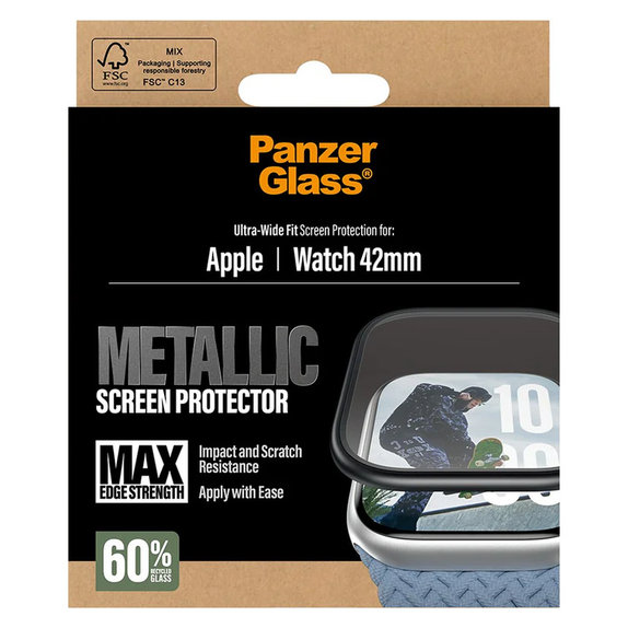 Tvrzené sklo UWF METALLIC pro Apple Watch 11/10 42 mm, Černá, PanzerGlass