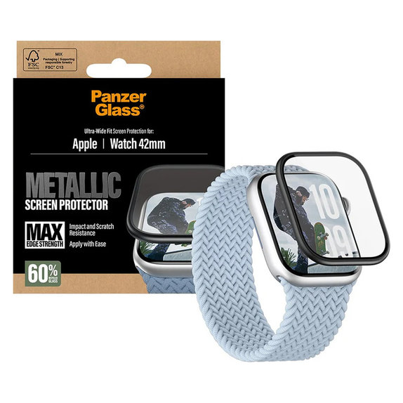 Tvrzené sklo UWF METALLIC pro Apple Watch 11/10 42 mm, Černá, PanzerGlass