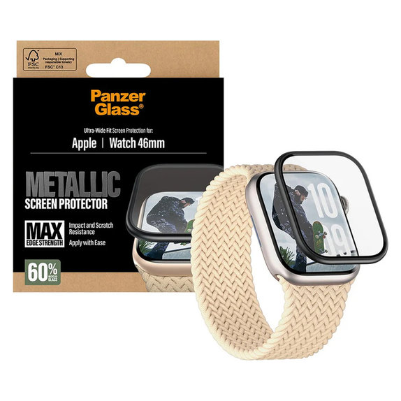 Tvrzené sklo UWF METALLIC pro Apple Watch 11/10 46 mm, Černá, PanzerGlass