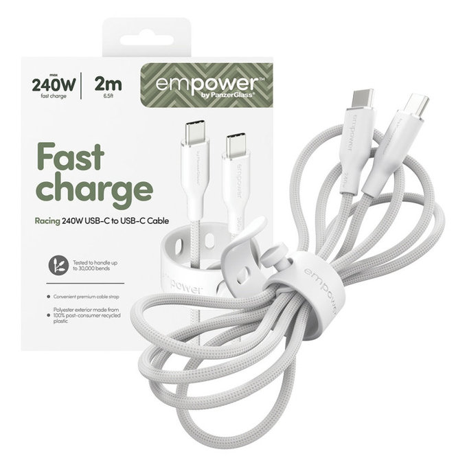 Kabel USB-C, 240 W, Racing, 2 m, Stříbrnobílá, empower