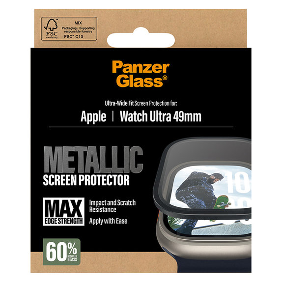 Tvrzené sklo UWF METALLIC pro Apple Watch Ultra 49 mm, Černá, PanzerGlass