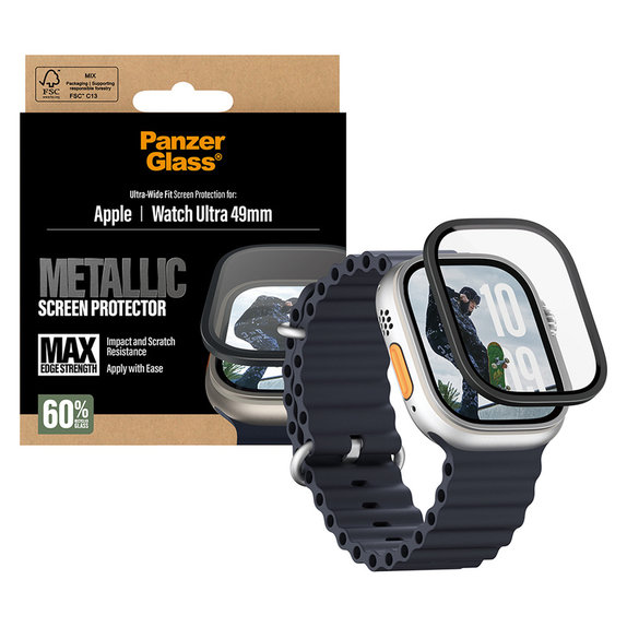 Tvrzené sklo UWF METALLIC pro Apple Watch Ultra 49 mm, Černá, PanzerGlass