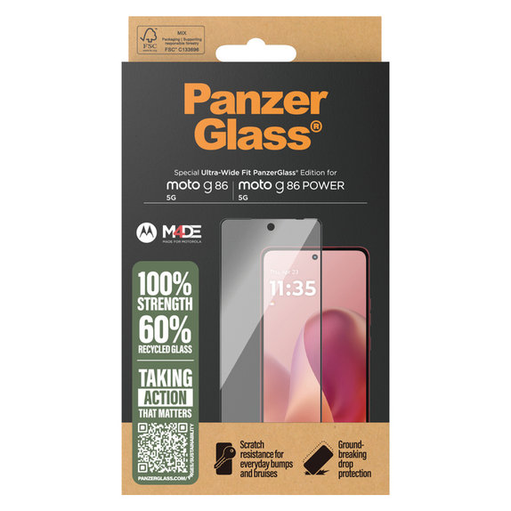 Tvrzené sklo UWF pro Motorola Moto G86 Power, Černá, PanzerGlass