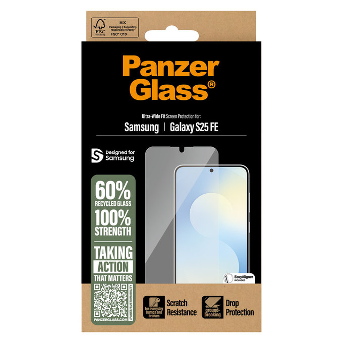 Tvrzené sklo UWF s aplikátorem pro Samsung Galaxy S25 FE, Čirá, PanzerGlass