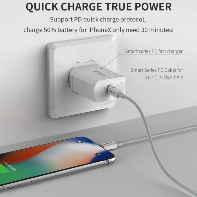 Lightning / USB-C kabel Smart, PD 20W, 1m, bílá, Devia