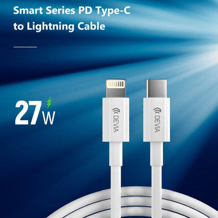 Lightning / USB-C kabel Smart, PD 27W, 2m, bílá, Devia