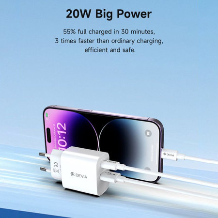 Nabíjecí adaptér Smart USB-C + USB-A, PD 20W, bílá, Devia