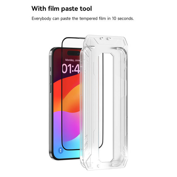 Tvrzené sklo FullCover s aplikátorem pro iPhone 15 Pro, Devia