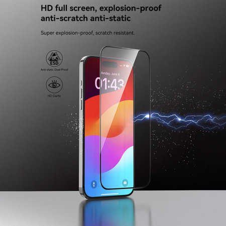 Tvrzené sklo FullCover s aplikátorem pro iPhone 15 Pro, Devia