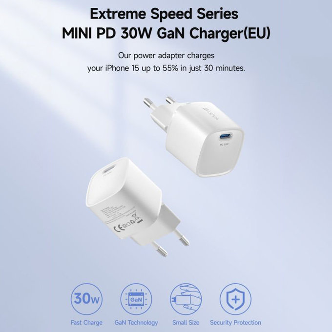 Nabíjecí adaptér Mini USB-C, PD 30W, bílá, Devia