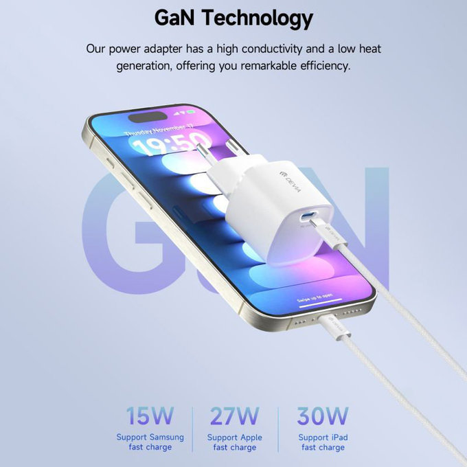 Nabíjecí adaptér Mini USB-C, PD 30W, bílá, Devia