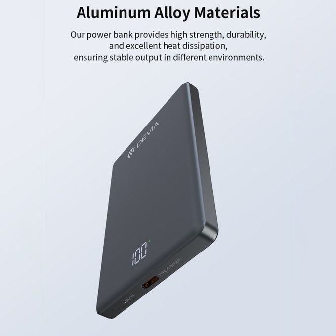 MagSafe Powerbanka Extreme Speed Mini s displejem, PD 20W, 5000mAh, Space Grey, Devia