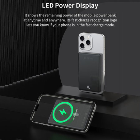 MagSafe Powerbanka Extreme Speed Mini s displejem, PD 20W, 5000mAh, Space Grey, Devia