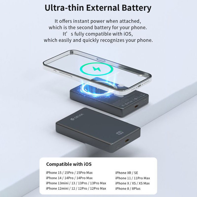 MagSafe Powerbanka Extreme Speed Mini s displejem, PD 20W, 10000mAh, Space Grey, Devia