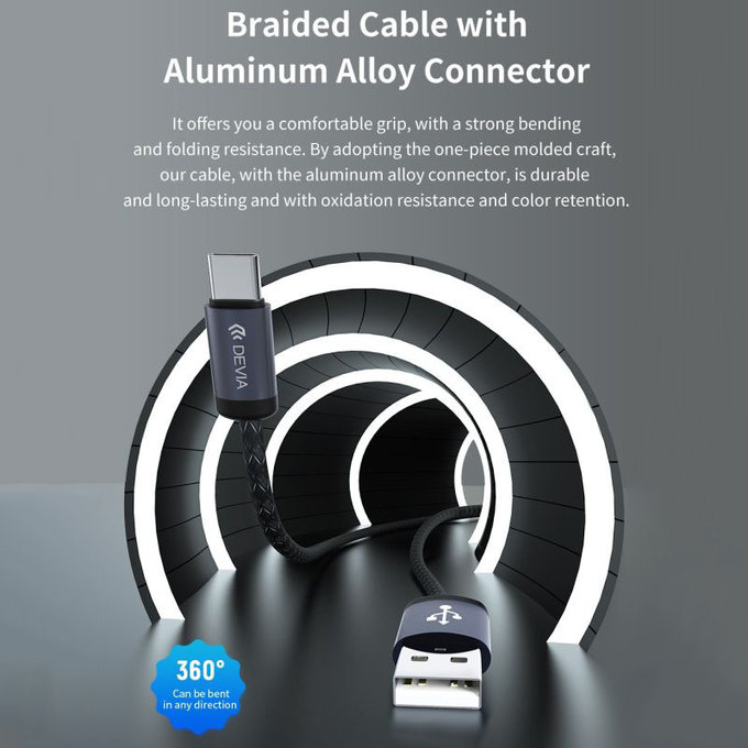 USB / USB-C kabel Gracious, 2.1A, 2m, černá, Devia