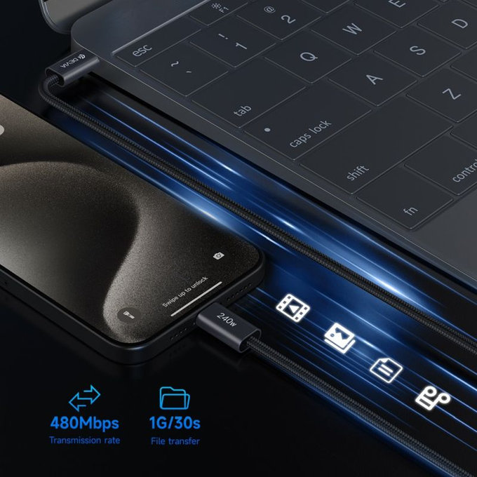 USB-C / USB-C kabel Extreme Speed, PD 240W, 2m, černá, Devia