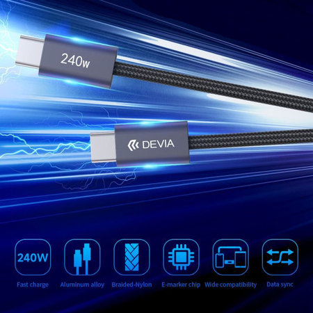 USB-C / USB-C kabel Extreme Speed, PD 240W, 2m, černá, Devia