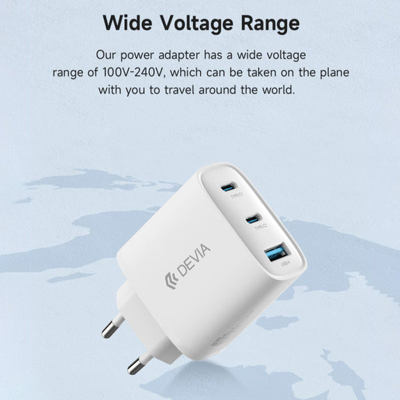 Nabíjecí adaptér Extreme Speed, 2x USB-C + USB-A, PD 65W, bílá, Devia