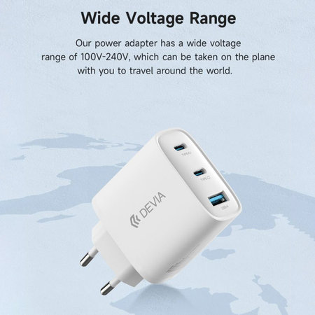 Nabíjecí adaptér Extreme Speed, 2x USB-C + USB-A, PD 65W, bílá, Devia