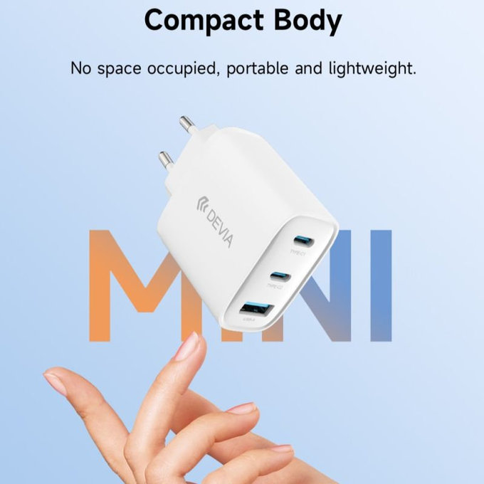 Nabíjecí adaptér Extreme Speed, 2x USB-C + USB-A, PD 65W, bílá, Devia