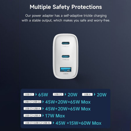 Nabíjecí adaptér Extreme Speed, 2x USB-C + USB-A, PD 65W, bílá, Devia