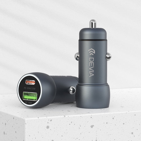 Autonabíječka Extreme Speed USB-C + USB-A, PD 30W, QC 3.0 18W, šedá, Devia