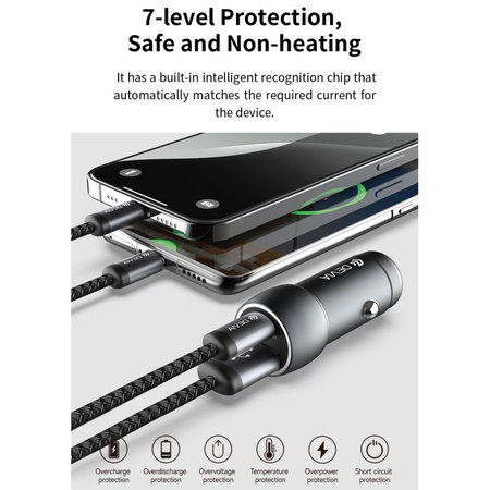 Autonabíječka Extreme Speed USB-C + USB-A, PD 30W, QC 3.0 18W, šedá, Devia