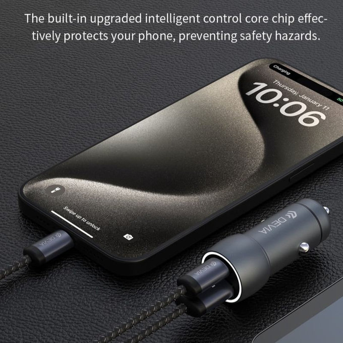 Autonabíječka Extreme Speed USB-C + USB-A, PD 30W, QC 3.0 18W, šedá, Devia