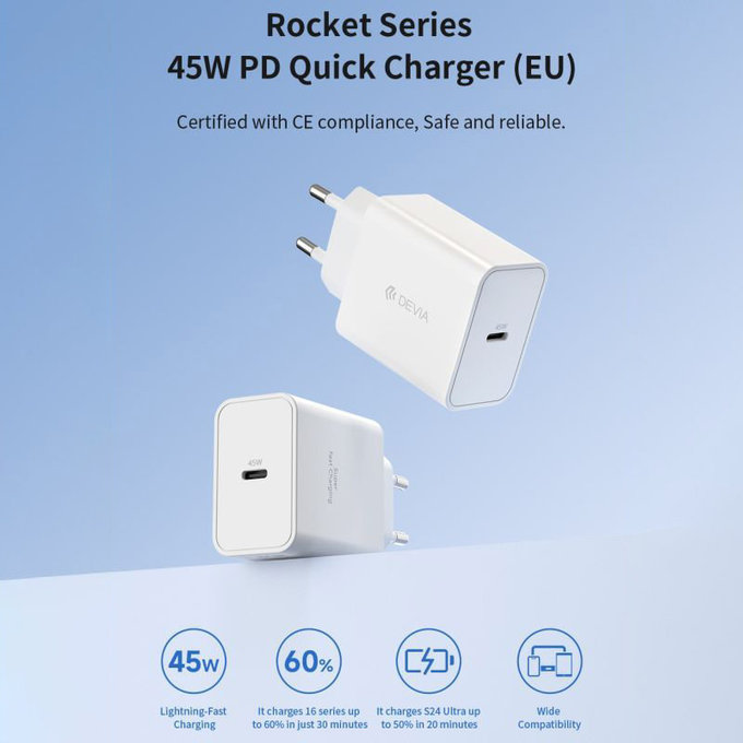 Nabíjecí adaptér Rocket USB-C, PD 45W, bílá, Devia