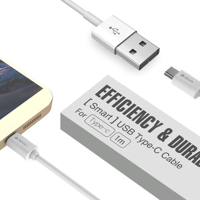 USB / USB-C kabel Smart, 2.1A, 1m, bílá, Devia