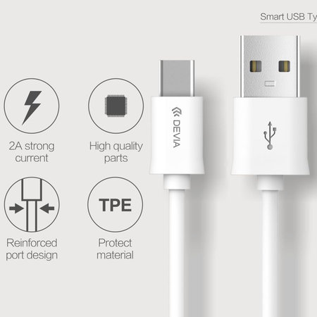 USB / USB-C kabel Smart, 2.1A, 1m, bílá, Devia